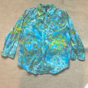 Ralph Lauren paisley button down light weight shirt with 3/4 sleeves.